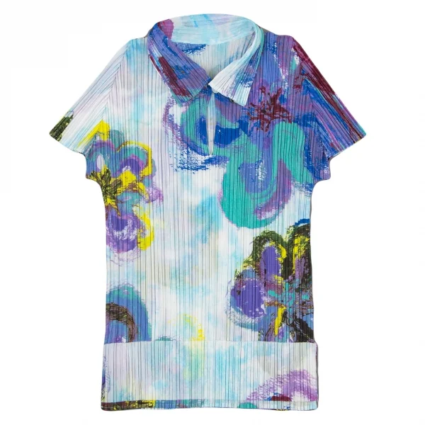 プリーツプリーズPLEATS PLEASE プリーツフローラルグラフィックプリント半袖スキッパーシャツ マルチ3 K-105787_002