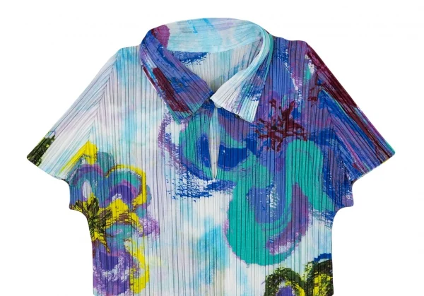プリーツプリーズPLEATS PLEASE プリーツフローラルグラフィックプリント半袖スキッパーシャツ マルチ3 K-105787_003