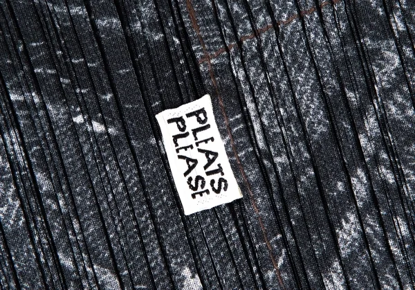 プリーツプリーズPLEATS PLEASE プリーツデニムポケット転写プリントスカート 墨黒2 K-105802_010