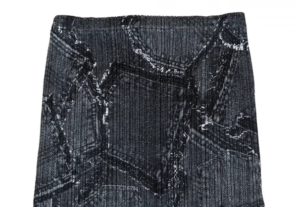プリーツプリーズPLEATS PLEASE プリーツデニムポケット転写プリントスカート 墨黒2 K-105802_003