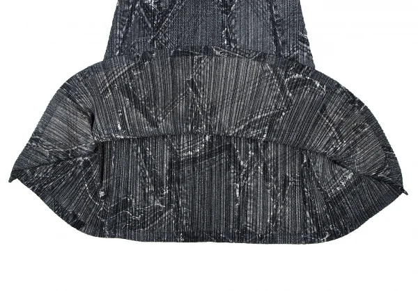 プリーツプリーズPLEATS PLEASE プリーツデニムポケット転写プリントスカート 墨黒2 K-105802_006