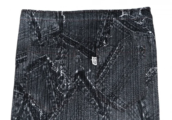 プリーツプリーズPLEATS PLEASE プリーツデニムポケット転写プリントスカート 墨黒2 K-105802_008