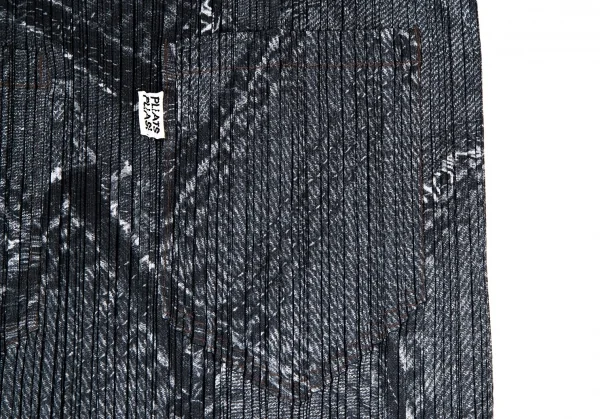 プリーツプリーズPLEATS PLEASE プリーツデニムポケット転写プリントスカート 墨黒2 K-105802_009