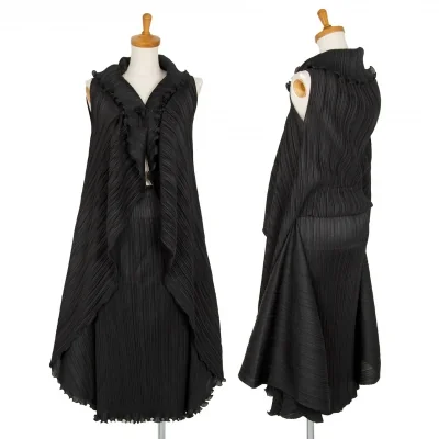 プリーツプリーズPLEATS PLEASE フリルドレープベストドッキングスカートワンピース