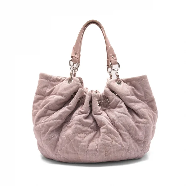 シャネルCHANEL ココマークキルティングレザー切替ハンドバッグ F ピンク K-105834_001