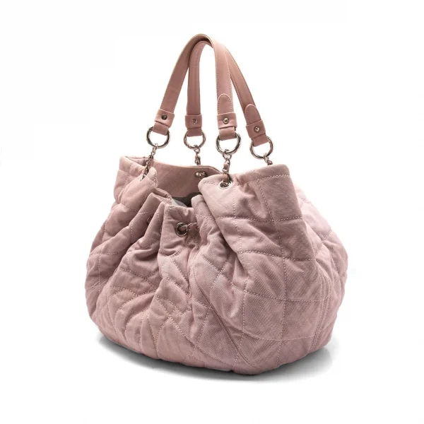 シャネルCHANEL ココマークキルティングレザー切替ハンドバッグ F ピンク K-105834_002