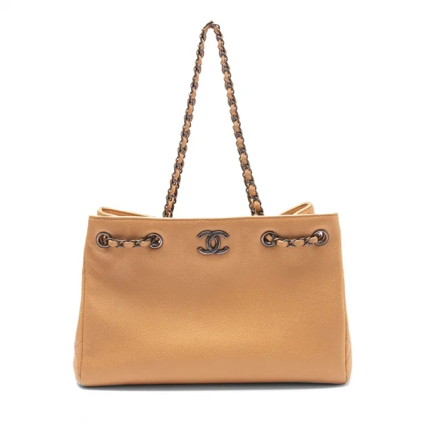 シャネルCHANEL キャビアスキンチェーンバッグ F ベージュ K-105835_001