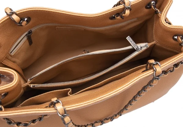 シャネルCHANEL キャビアスキンチェーンバッグ F ベージュ K-105835_012