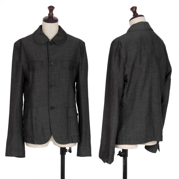 コムコム コムデギャルソンCOMME des GARCONSフラップポケットステッチラウンドカラージャケット グレーM K-105848_001