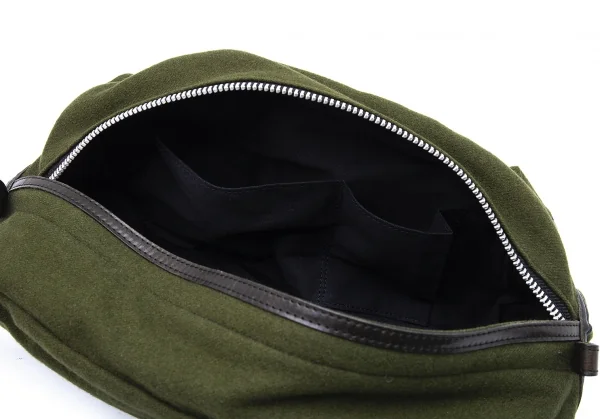 ワイズY's レザーパイピングメルトンウールショルダーバッグ 緑 K-105863_010