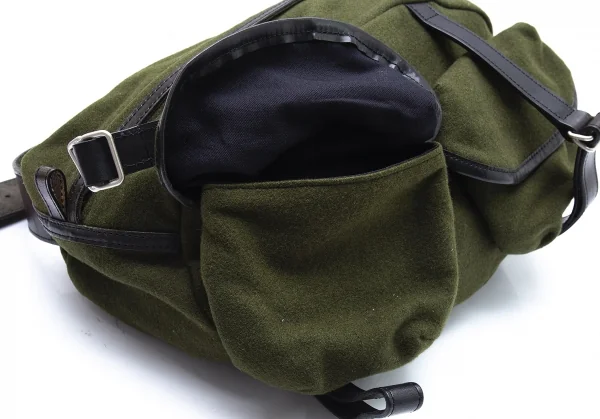 ワイズY's レザーパイピングメルトンウールショルダーバッグ 緑 K-105863_003