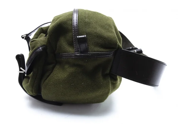 ワイズY's レザーパイピングメルトンウールショルダーバッグ 緑 K-105863_004
