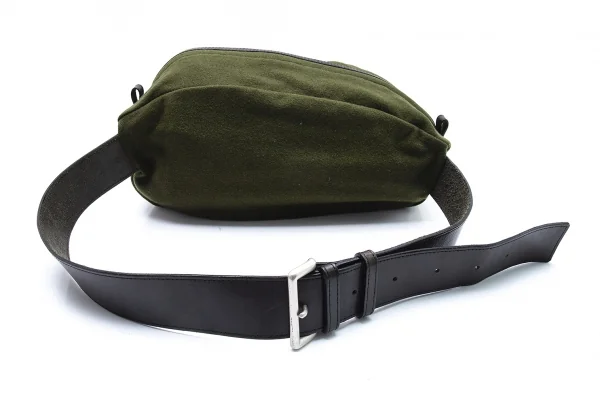 ワイズY's レザーパイピングメルトンウールショルダーバッグ 緑 K-105863_005