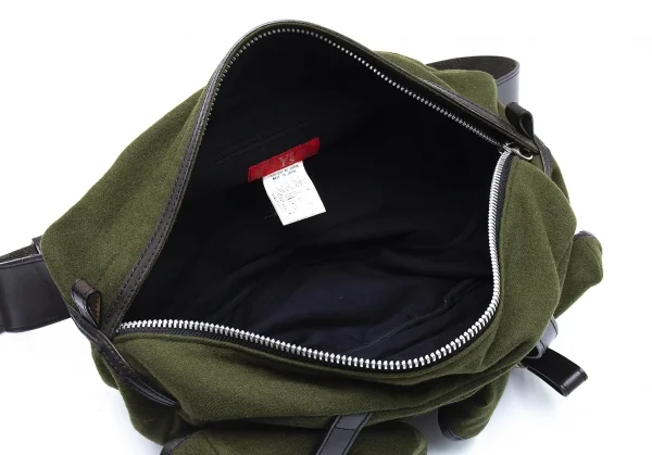 ワイズY's レザーパイピングメルトンウールショルダーバッグ 緑 K-105863_009