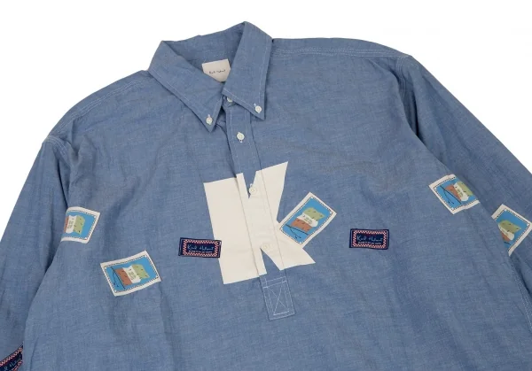 カールヘルムKarl Helmut フラッグパッチプルオーバーシャンブレーシャツ 青M K-105872_002