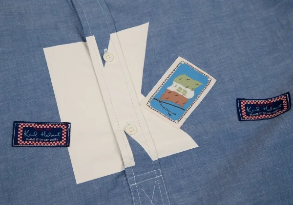 カールヘルムKarl Helmut フラッグパッチプルオーバーシャンブレーシャツ 青M K-105872_005