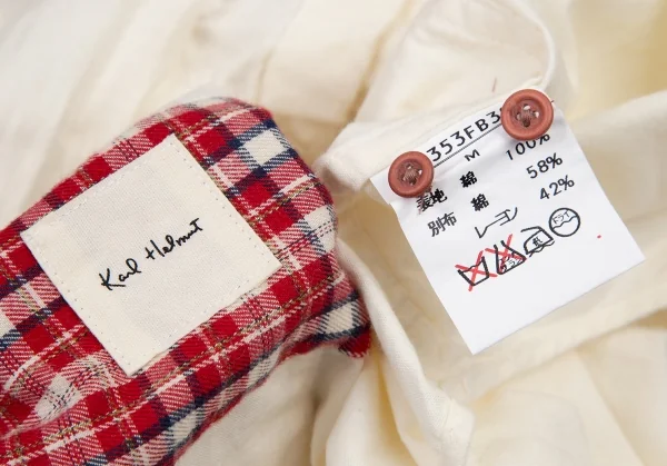 カールヘルムKarl Helmut ドッグパッチ刺繍チェック切替ボタンダウンシャツ 生成り赤M K-105877_014