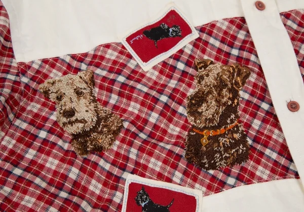 カールヘルムKarl Helmut ドッグパッチ刺繍チェック切替ボタンダウンシャツ 生成り赤M K-105877_005