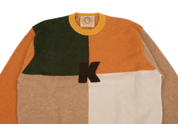 カールヘルムKarl Helmut フロントパネルカラー切替イニシャルニットセーター ベージュ茶他M位 K-105882_002
