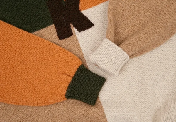 カールヘルムKarl Helmut フロントパネルカラー切替イニシャルニットセーター ベージュ茶他M位 K-105882_005