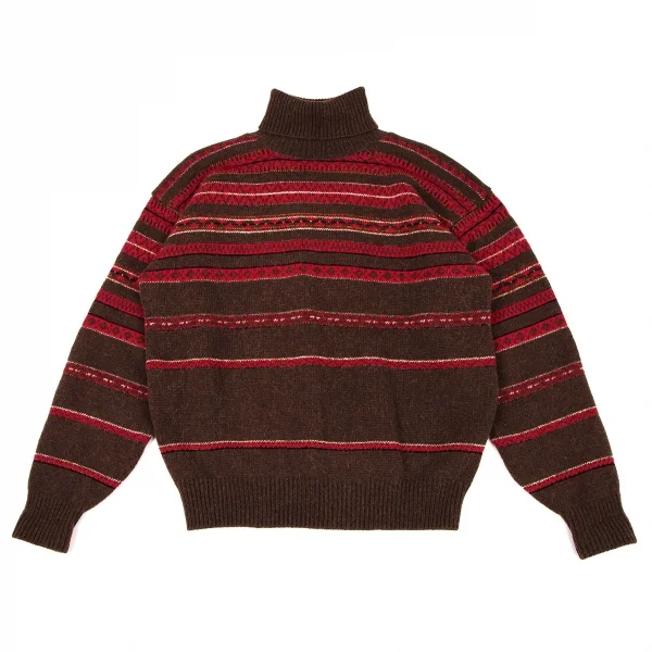 ケンゾーKENZO ボーダータートルネックニット 茶赤M位 K-105887_001