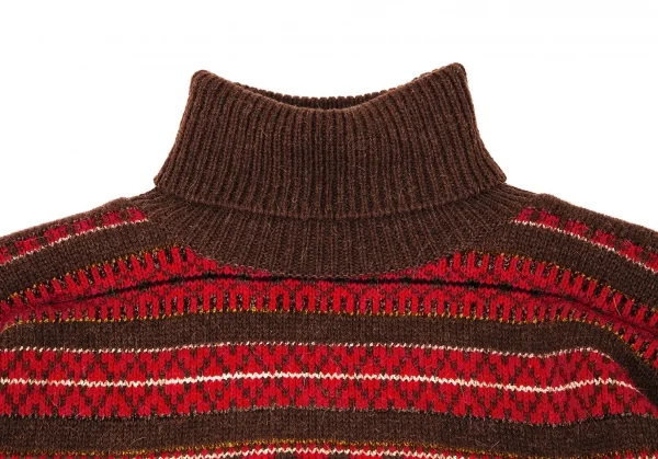 ケンゾーKENZO ボーダータートルネックニット 茶赤M位 K-105887_002