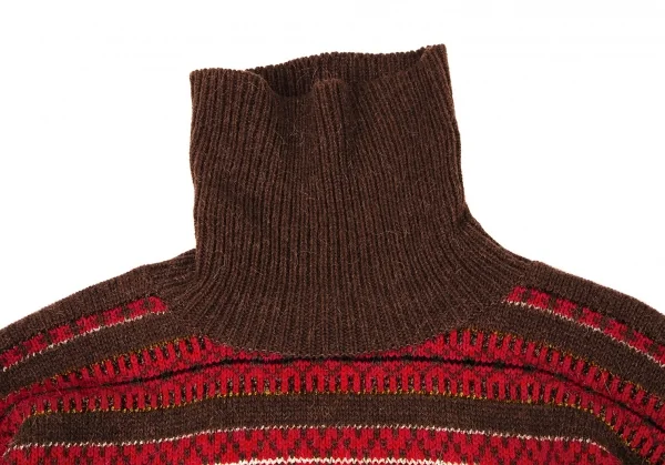 ケンゾーKENZO ボーダータートルネックニット 茶赤M位 K-105887_003