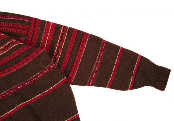 ケンゾーKENZO ボーダータートルネックニット 茶赤M位 K-105887_004