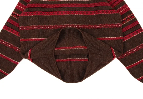 ケンゾーKENZO ボーダータートルネックニット 茶赤M位 K-105887_007