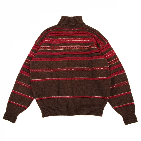 ケンゾーKENZO ボーダータートルネックニット 茶赤M位 K-105887_008