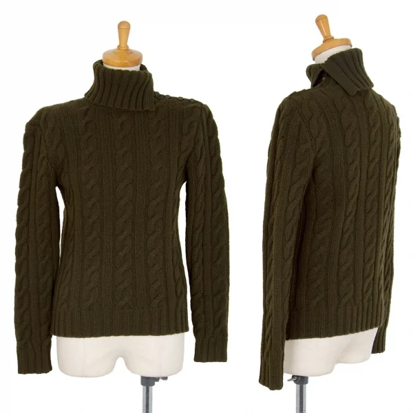 ポロラルフローレンPOLO RALPH LAUREN ウールカシミヤボタン留めハイネックケーブルニットセーター カーキL K-105913_001