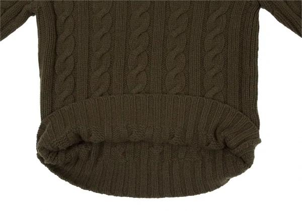 ポロラルフローレンPOLO RALPH LAUREN ウールカシミヤボタン留めハイネックケーブルニットセーター カーキL K-105913_011