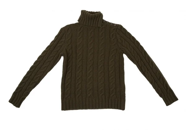 ポロラルフローレンPOLO RALPH LAUREN ウールカシミヤボタン留めハイネックケーブルニットセーター カーキL K-105913_002