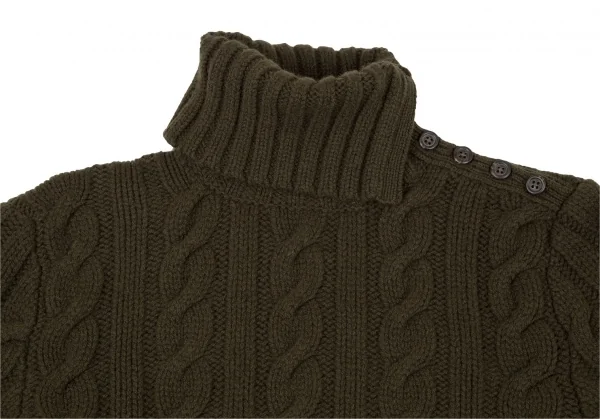 ポロラルフローレンPOLO RALPH LAUREN ウールカシミヤボタン留めハイネックケーブルニットセーター カーキL K-105913_003