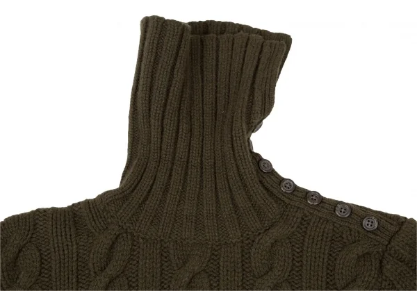 ポロラルフローレンPOLO RALPH LAUREN ウールカシミヤボタン留めハイネックケーブルニットセーター カーキL K-105913_004