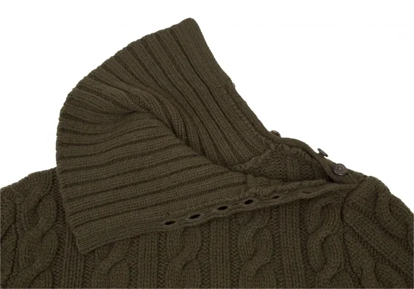 ポロラルフローレンPOLO RALPH LAUREN ウールカシミヤボタン留めハイネックケーブルニットセーター カーキL K-105913_007