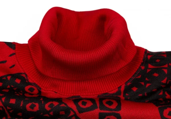 イッセイ ミヤケISSEY MIYAKE ポリコットン総柄リブタートルネックドルマントップス 赤9 K-105919_004