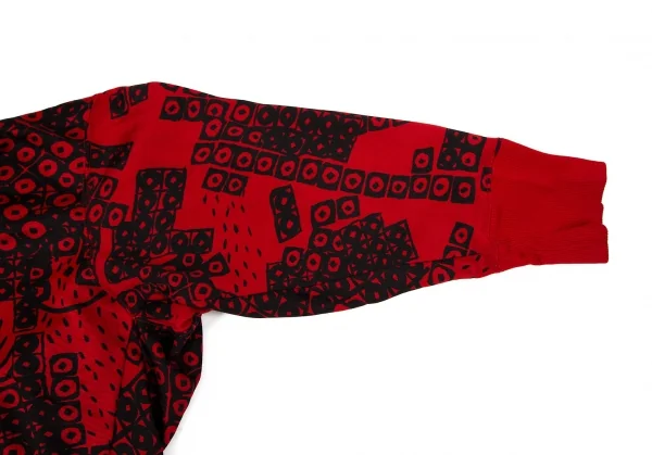 イッセイ ミヤケISSEY MIYAKE ポリコットン総柄リブタートルネックドルマントップス 赤9 K-105919_005