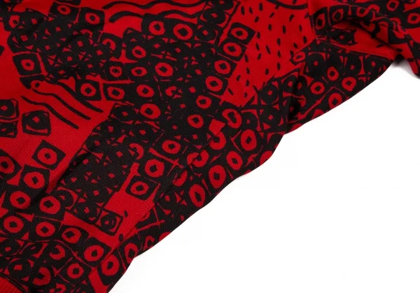 イッセイ ミヤケISSEY MIYAKE ポリコットン総柄リブタートルネックドルマントップス 赤9 K-105919_009