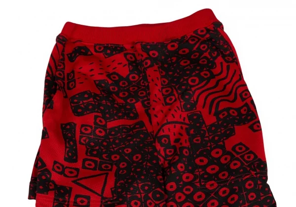 イッセイ ミヤケISSEY MIYAKE ポリコットン総柄バックスカートリブレギンスパンツ 赤9 K-105920_002