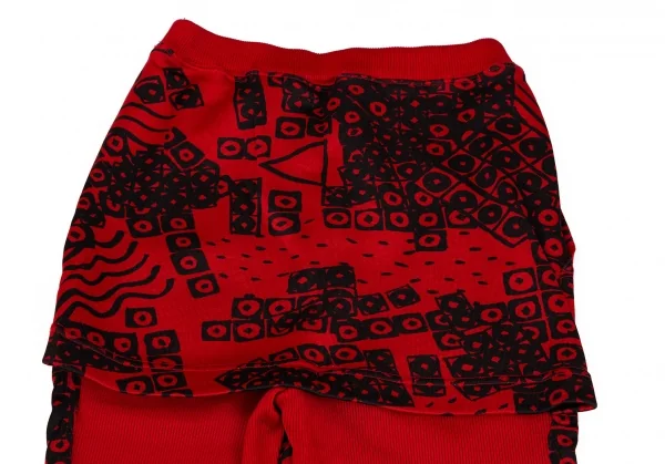 イッセイ ミヤケISSEY MIYAKE ポリコットン総柄バックスカートリブレギンスパンツ 赤9 K-105920_008