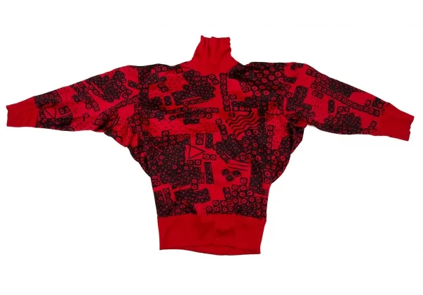 イッセイ ミヤケISSEY MIYAKE ポリコットン総柄リブハイネックドルマンセットアップ 赤9 K-105921_003