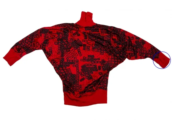 イッセイ ミヤケISSEY MIYAKE ポリコットン総柄リブハイネックドルマンセットアップ 赤9 K-105921_008