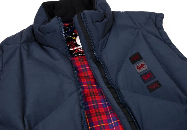 パパスPapas コットンナイロン裏チェックダウンベスト 紺48M K-105945_010
