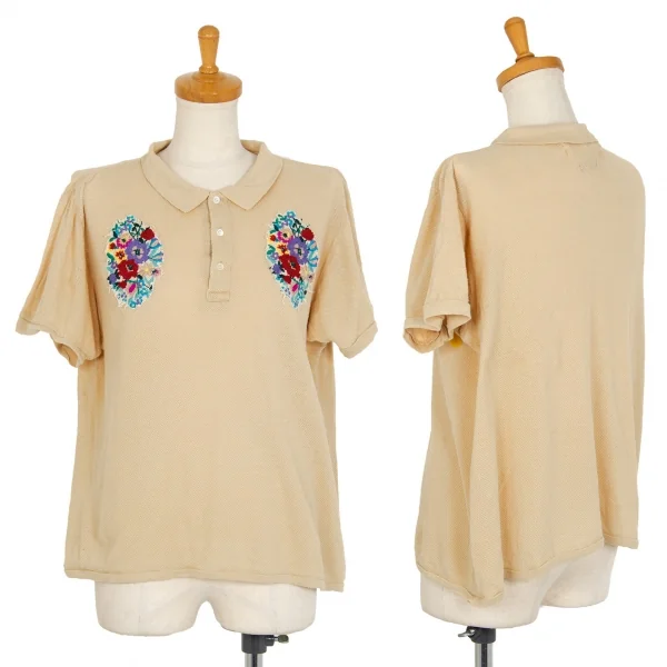 シアタープロダクツTHEATRE PRODUCTS コットン花柄刺繍ポロシャツ ベージュL K-105957_001