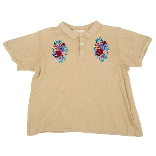 シアタープロダクツTHEATRE PRODUCTS コットン花柄刺繍ポロシャツ ベージュL K-105957_002