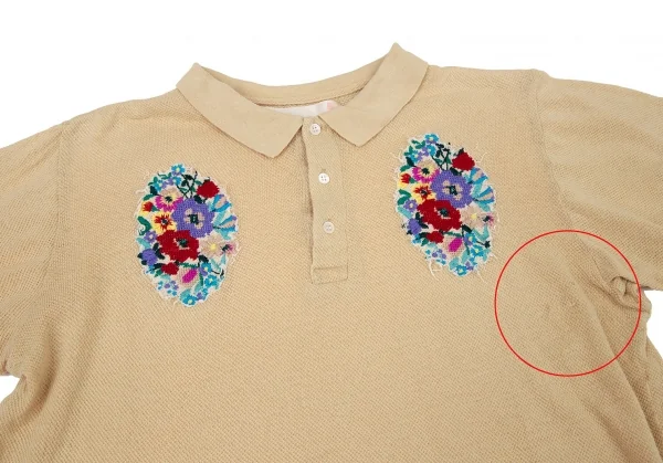 シアタープロダクツTHEATRE PRODUCTS コットン花柄刺繍ポロシャツ ベージュL K-105957_003