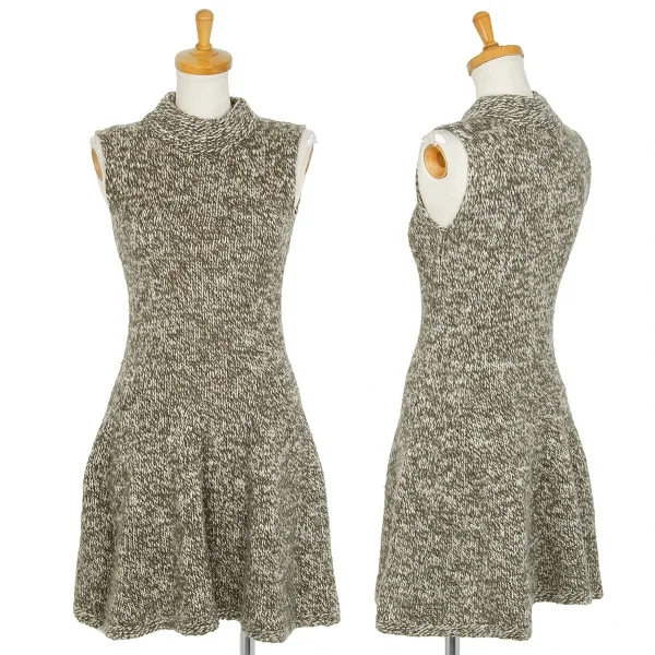 アニエスベーagnes b. ウールナイロンハイネックノースリーブフレアニットワンピース カーキオフ1 K-105969_001