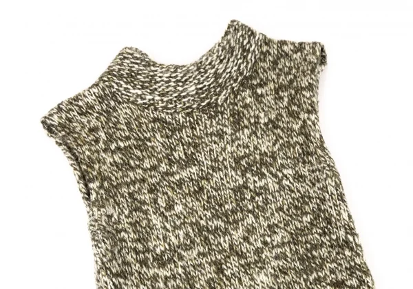 アニエスベーagnes b. ウールナイロンハイネックノースリーブフレアニットワンピース カーキオフ1 K-105969_003