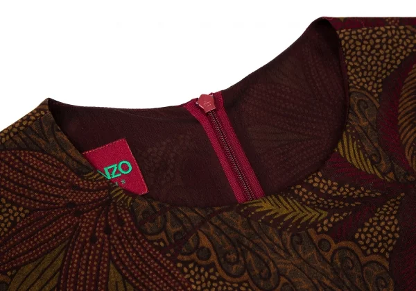 ケンゾーKENZO ボタニカルプリントウールノースリーブワンピース 茶38 K-105970_004
